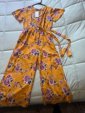 Sienna Sky Mustard Yellow Floral Wide Leg Jumpsuit